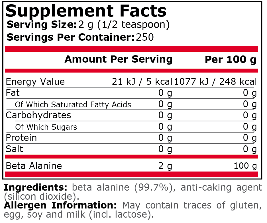 Beta-Alanine Powder - 500 Г  Pure Nutrition - Nutra Best Bulgaria