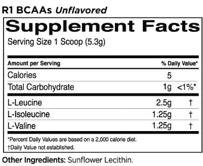 BCAAs Unflavored | 100% Micronized 2:1:1 BCAA Formula - 318 грама  Rule1 - Nutra Best Bulgaria