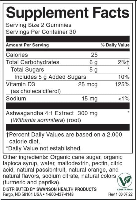 Ashwagandha Gummies with Vitamin D | Passion Fruit Orange 60 Дъвчащи таблетки  Swanson - Nutra Best Bulgaria