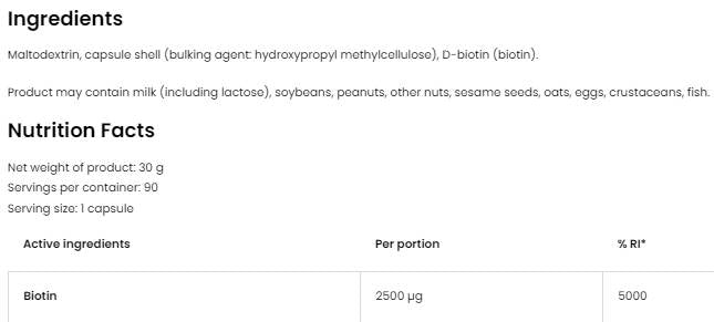 Biotin 2500 mcg / Vege 90 капсули  OstroVit - Nutra Best Bulgaria