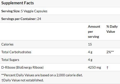 D-Ribose 850 mg - 120 капсули  Doctor’s Best - Nutra Best Bulgaria