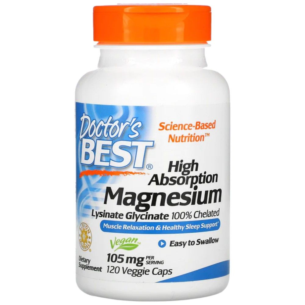 High Absorption 100% Chelated Magnesium Glycinate 105 mg - 120 капсули  Doctor’s Best - Nutra Best Bulgaria