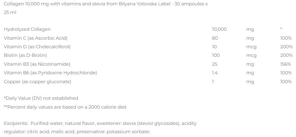 Collagen 10 000 mg + Vitamins & Stevia - 30 x 25 мл  Biliana Yotovska - Nutra Best Bulgaria