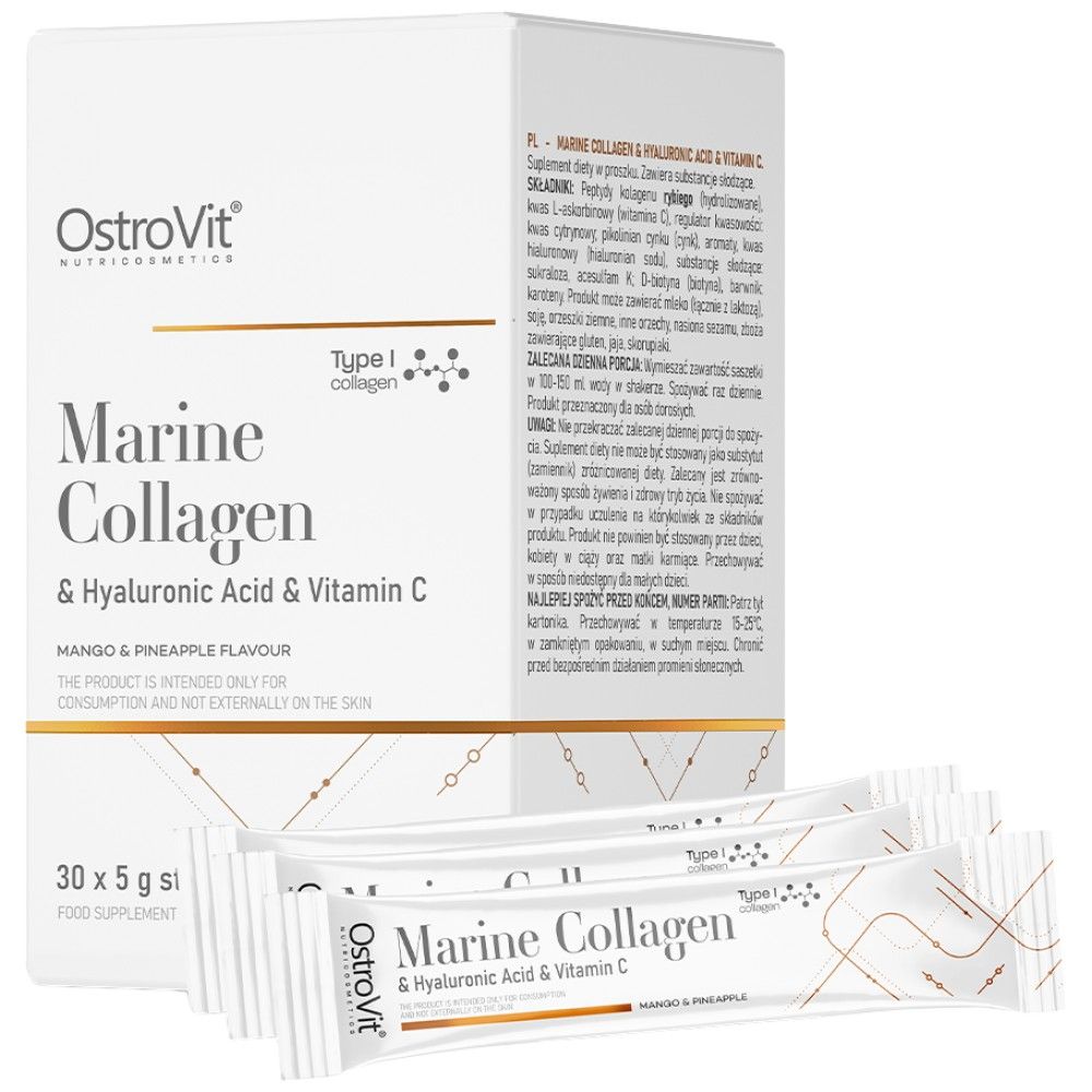 Marine Collagen & Hyaluronic Acid Powder | with Vitamin C - 200 грама  OstroVit - Nutra Best Bulgaria