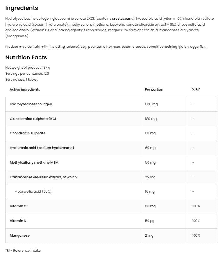 Flex Regen | Collagen + Glucosamine, Chondroitin, MSM, Hyaluronic Acid 120 Таблетки  OstroVit - Nutra Best Bulgaria