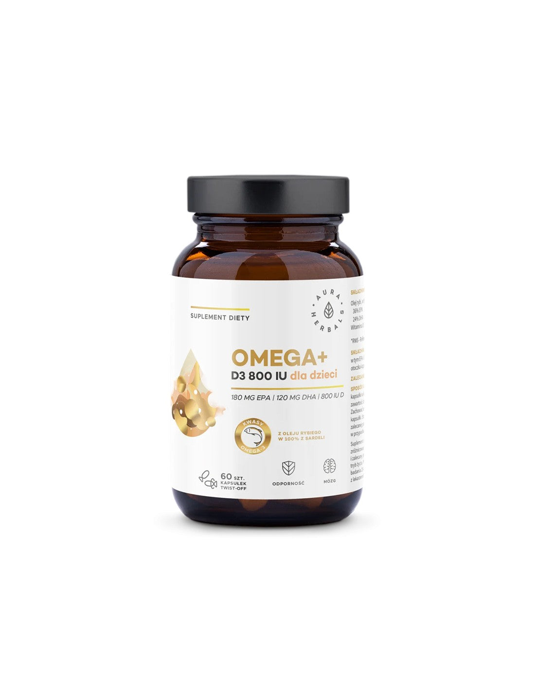 Грижа за мозъка и костите - Омега-3 500 mg + Витамин D3 800 IU, 60 капсули  Aura Herbals - Nutra Best Bulgaria