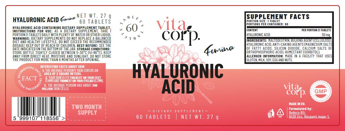 Hyaluronic Acid 50 mg - 60 Таблетки  VitaCorp - Nutra Best Bulgaria