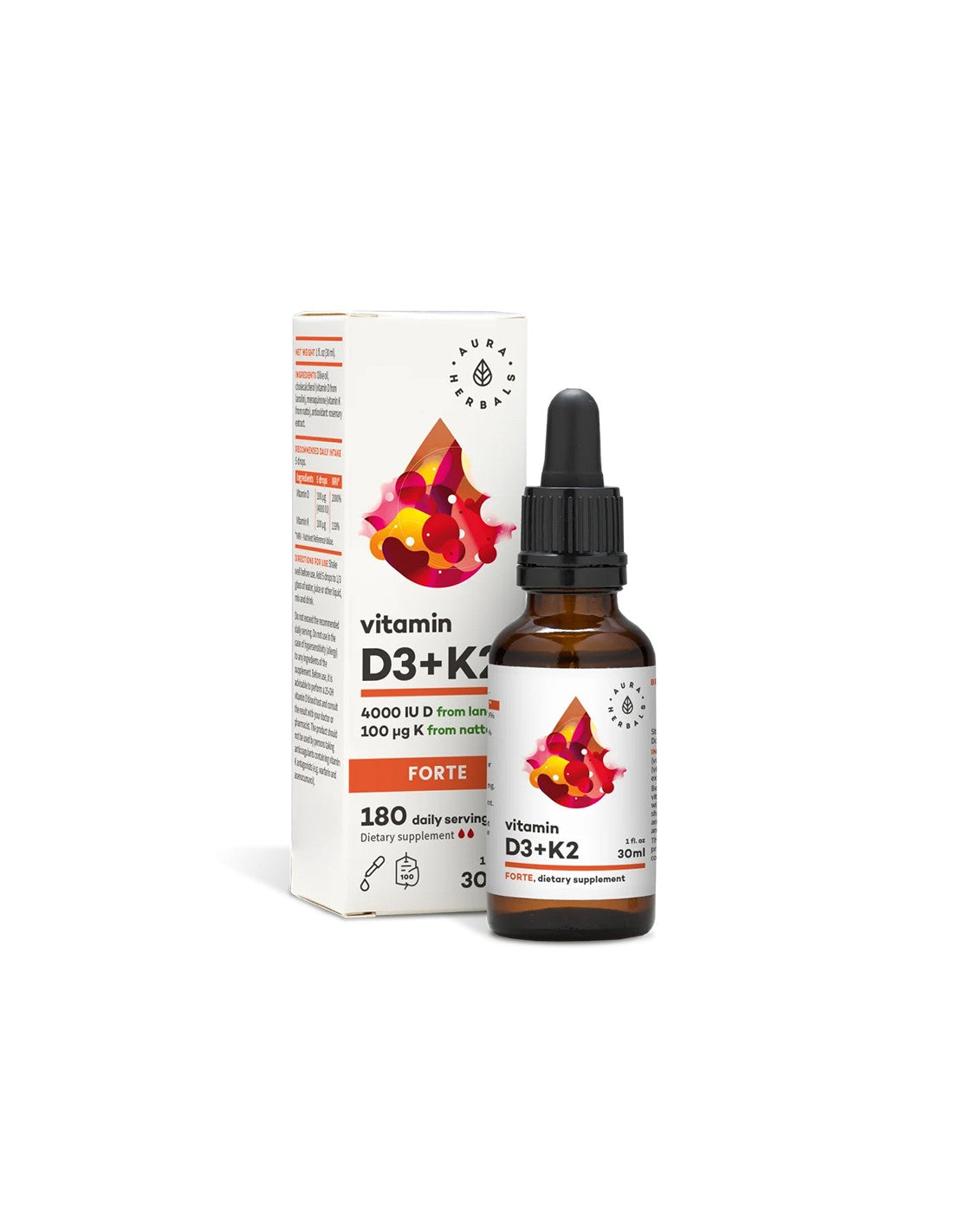Кости и стави - Витамин D3  800 IU + K2 20 µg (форте), 30 ml капки  Aura Herbals - Nutra Best Bulgaria