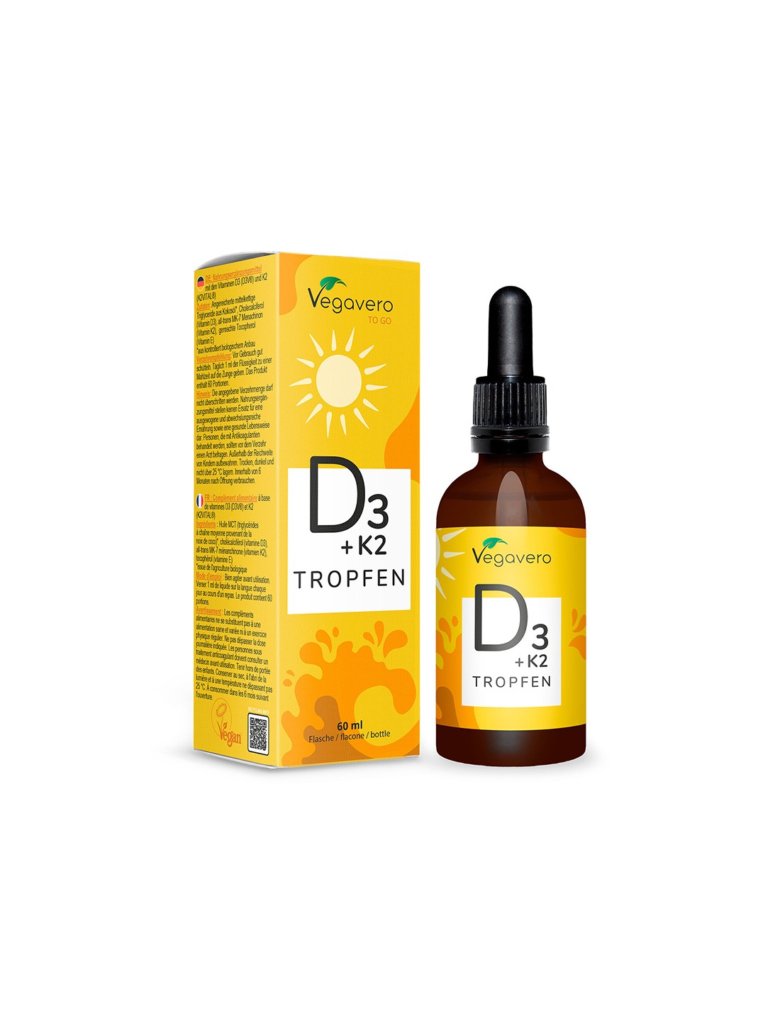 Кости и зъби - Витамин D3 + K2, 60 ml капки  Vegavero - Nutra Best Bulgaria