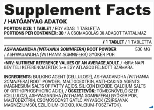 Ashwagandha 500 mg - 30 Таблетки  Nutriversum - Nutra Best Bulgaria