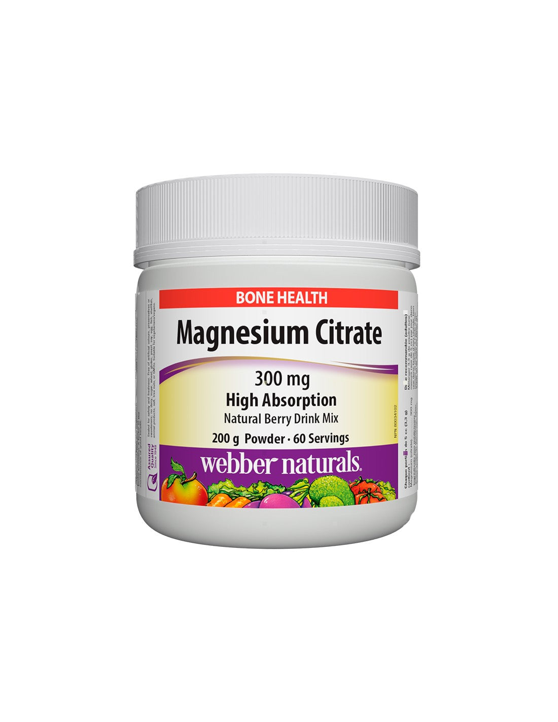 Magnesium Citrate - Магнезий цитрат с висока абсорбация 300 mg, 200 g прах с вкус на горски плодове Webber Naturals  Webber Naturals - Nutra Best Bulgaria