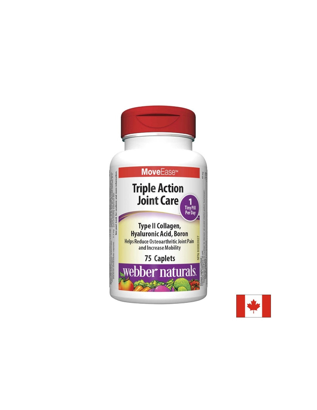 MoveEase™ Triple Action Joint Care – Тройна грижа за ставите с колаген, бор и хиалуронова киселина, 75 каплети  Webber Naturals - Nutra Best Bulgaria