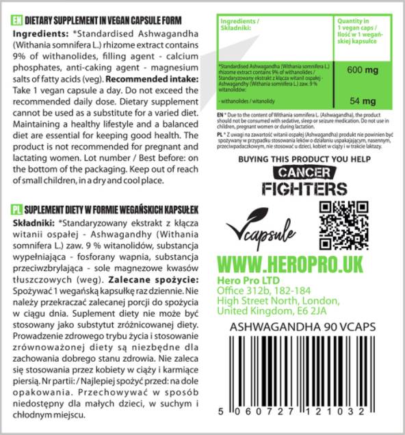Ashwagandha Extract 600 mg - 90 капсули  Hero.Lab - Nutra Best Bulgaria