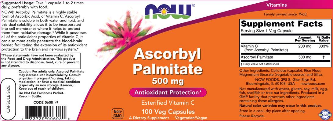 Ascorbyl Palmitate 500 mg - 100 капсули  NOW Foods - Nutra Best Bulgaria