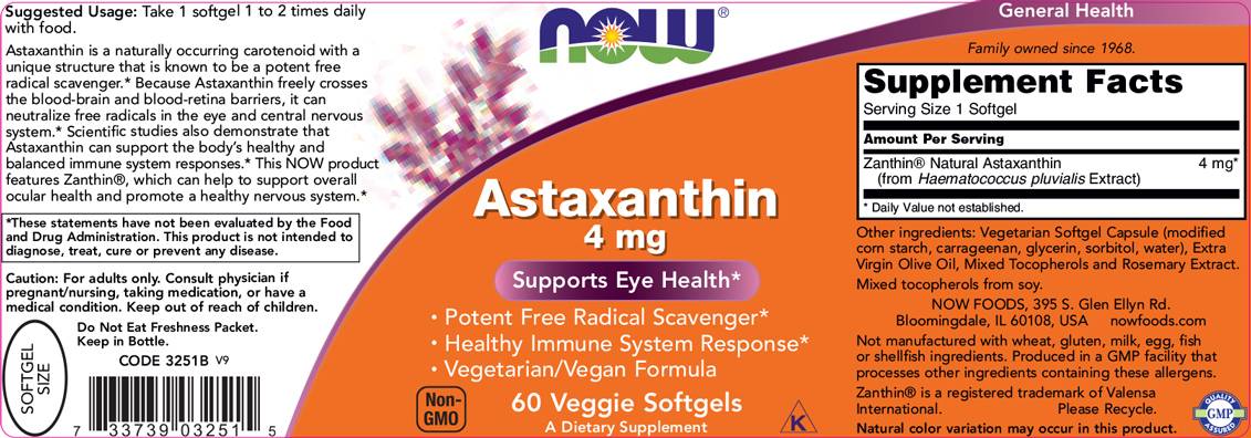 Astaxanthin 4 mg - 60 Гел капсули  NOW Foods - Nutra Best Bulgaria