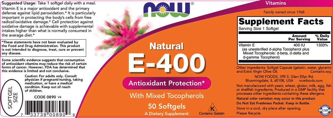 Vitamin E-400 IU MT - 100 Гел капсули  NOW Foods - Nutra Best Bulgaria