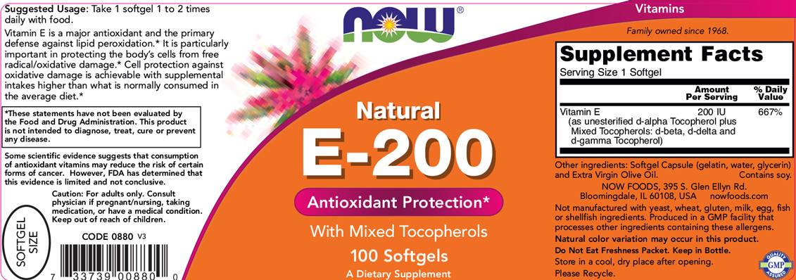 Vitamin E-200 IU MT - 100 Гел капсули  NOW Foods - Nutra Best Bulgaria