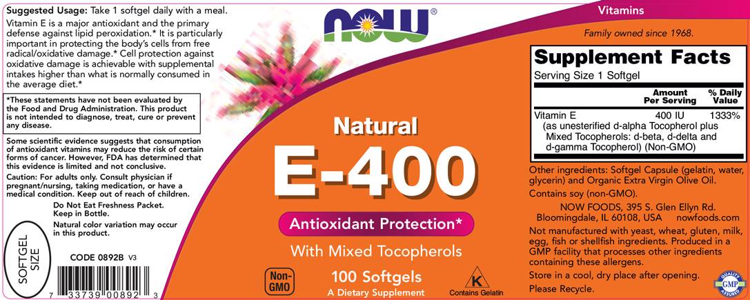 Vitamin E-400 IU MT - 100 Гел капсули  NOW Foods - Nutra Best Bulgaria