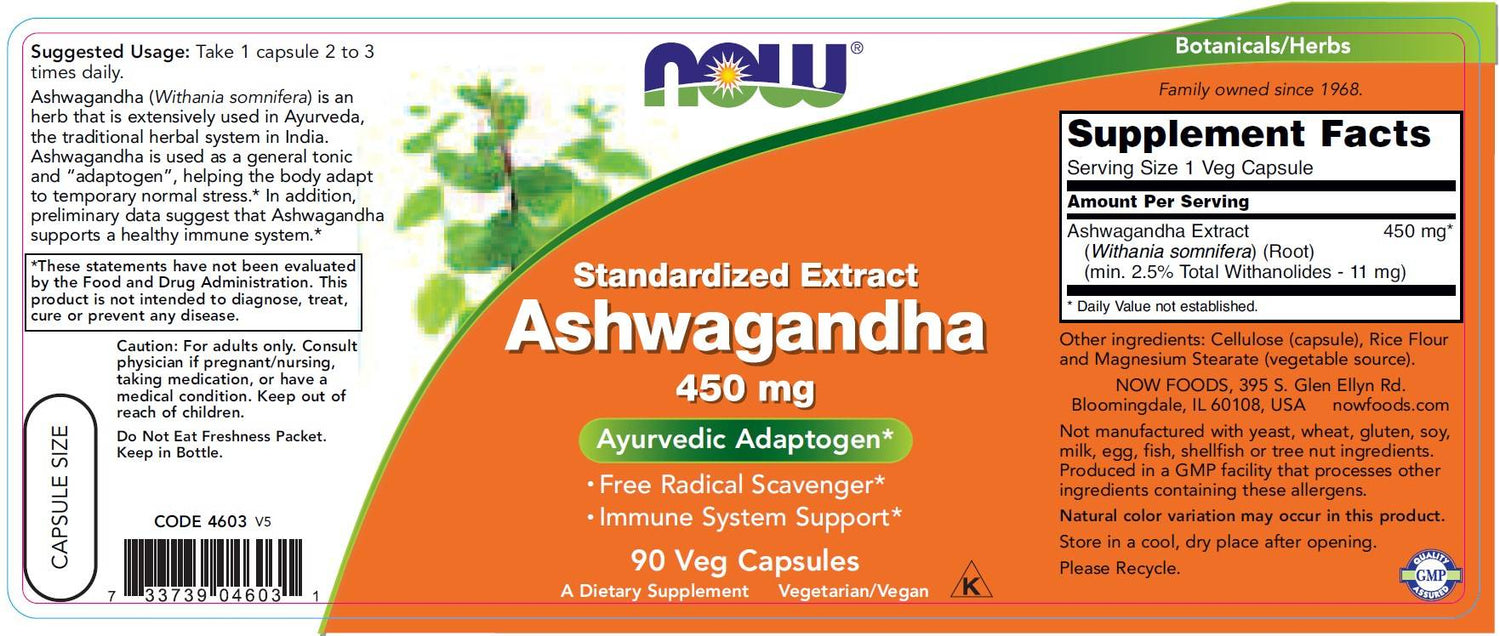 Ashwagandha Extract 450 mg - 90 капсули  NOW Foods - Nutra Best Bulgaria
