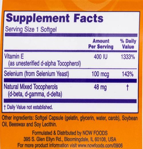 Vitamin E-400 + Selenium - 100 Гел капсули  NOW Foods - Nutra Best Bulgaria