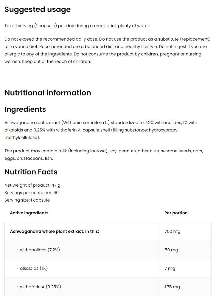 Ashwagandha 700 mg / Vege 60 капсули  OstroVit - Nutra Best Bulgaria