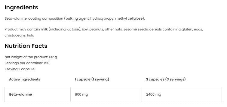 Beta Alanine 2400 - 150 капсули  OstroVit - Nutra Best Bulgaria