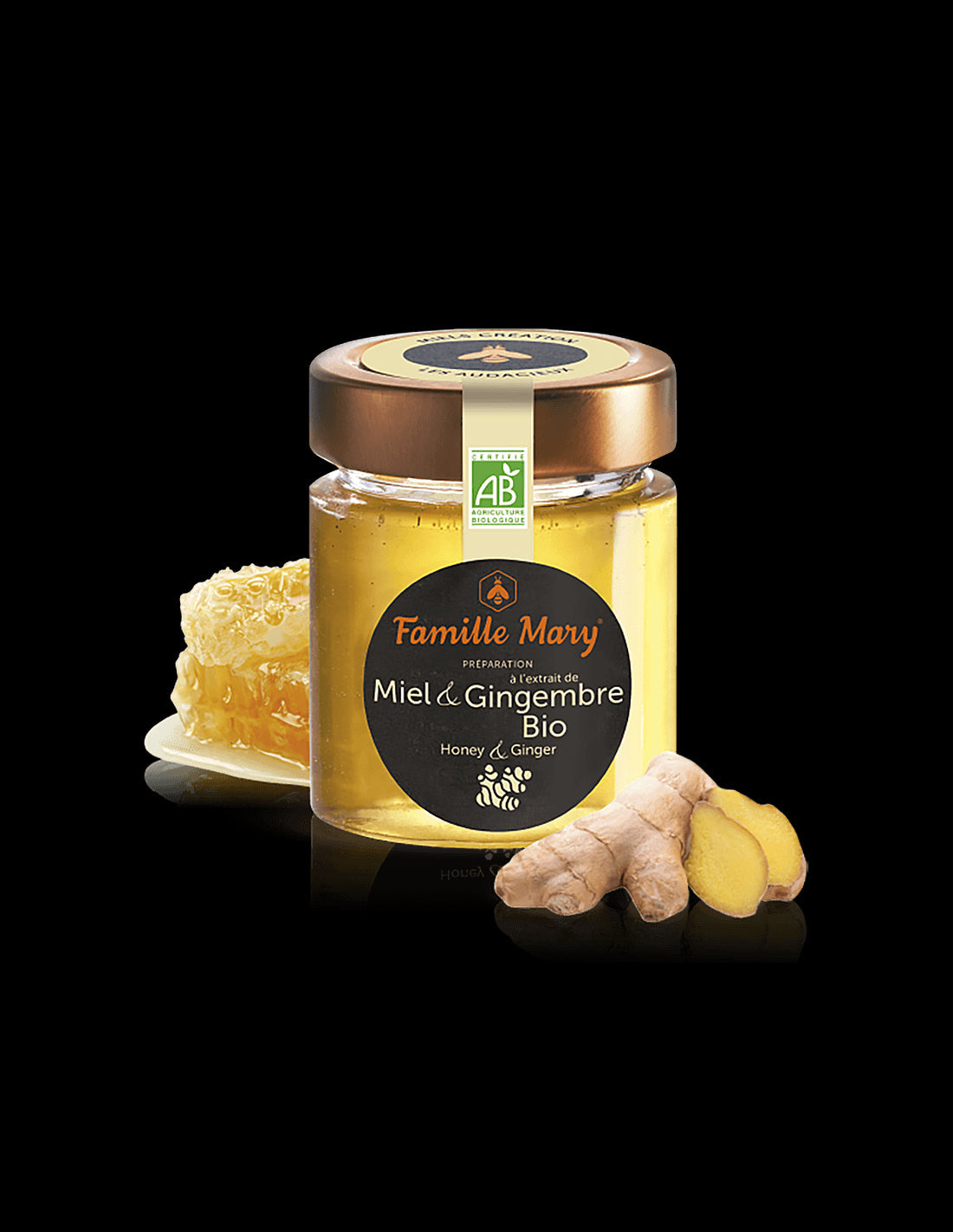 Пчелен акациев мед + Джинджифил БИО - Miel Gingembre BIO, 170 g  Famille Mary - Nutra Best Bulgaria