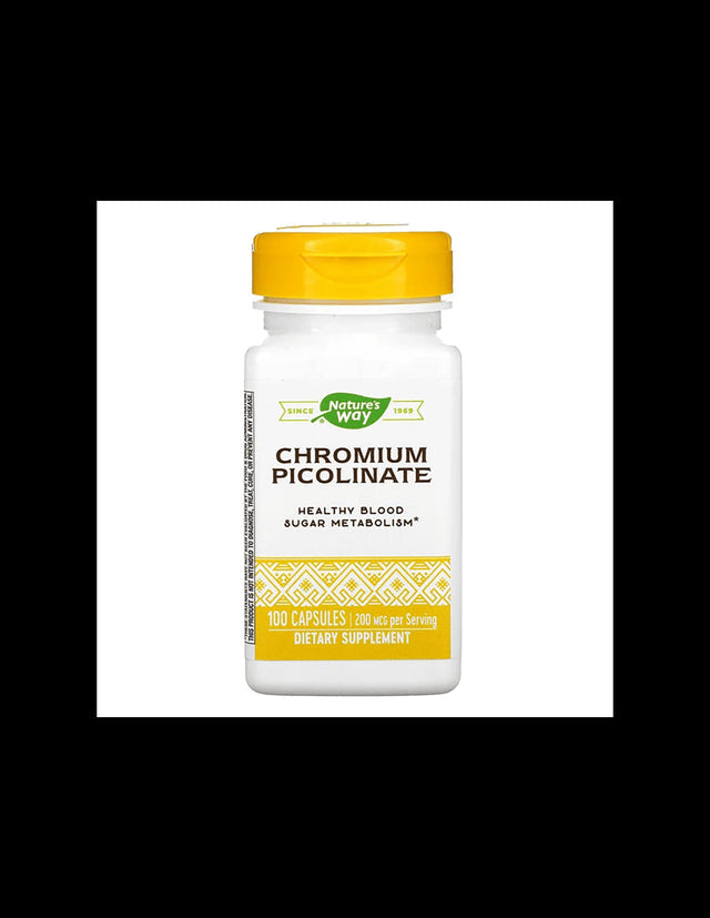 Потиска апетита, нормализира кръвната захар - Хром пиколинат, 200 µg х 100 капсули  Nature’s Way - Nutra Best Bulgaria