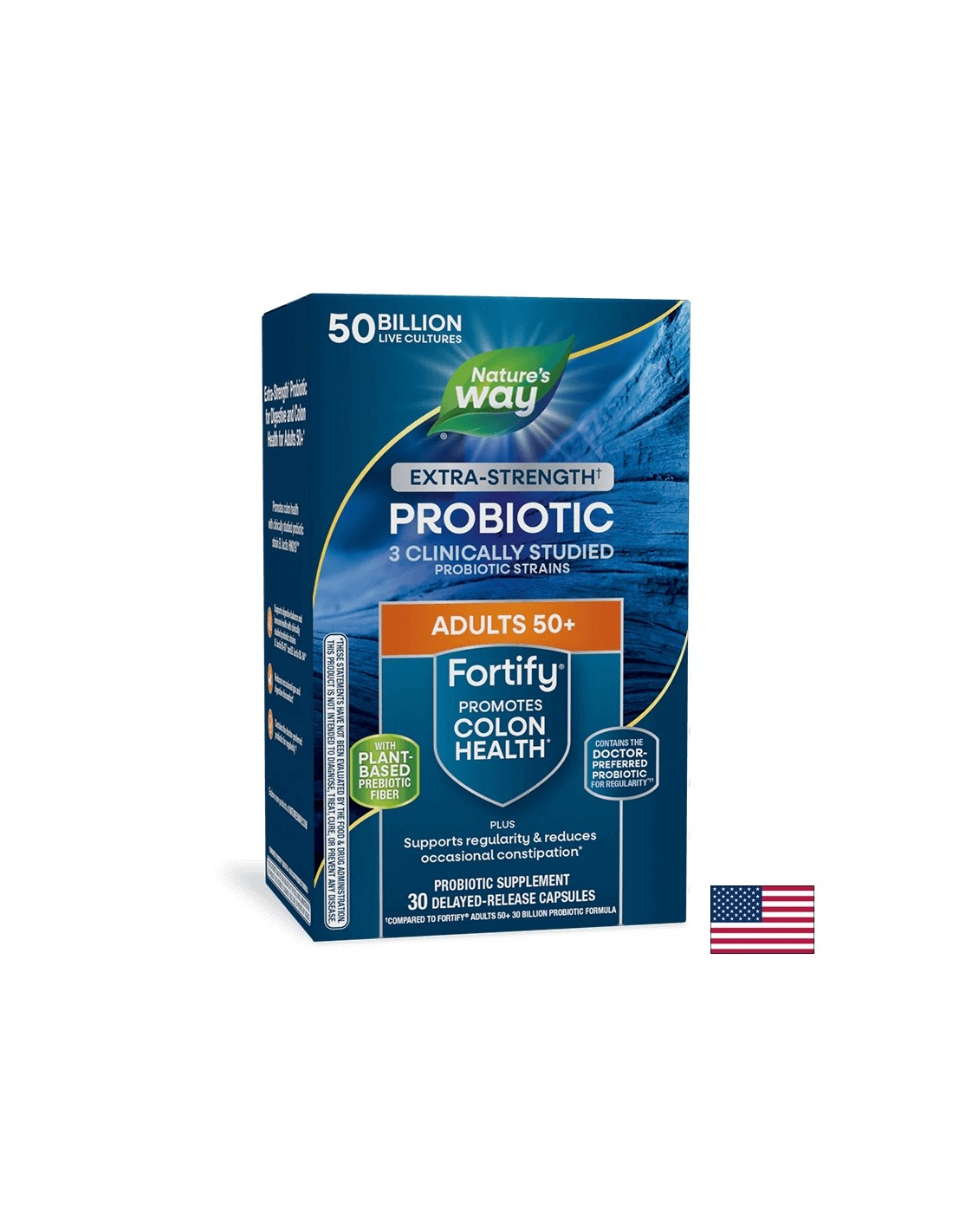 Пробиотик + пребиотици 50+ високо дозирани - Fortify Age 50+ Probiotic Extra Strength, 50 млрд. активни пробиотици, 30 капсули  Nature’s Way - Nutra Best Bulgaria