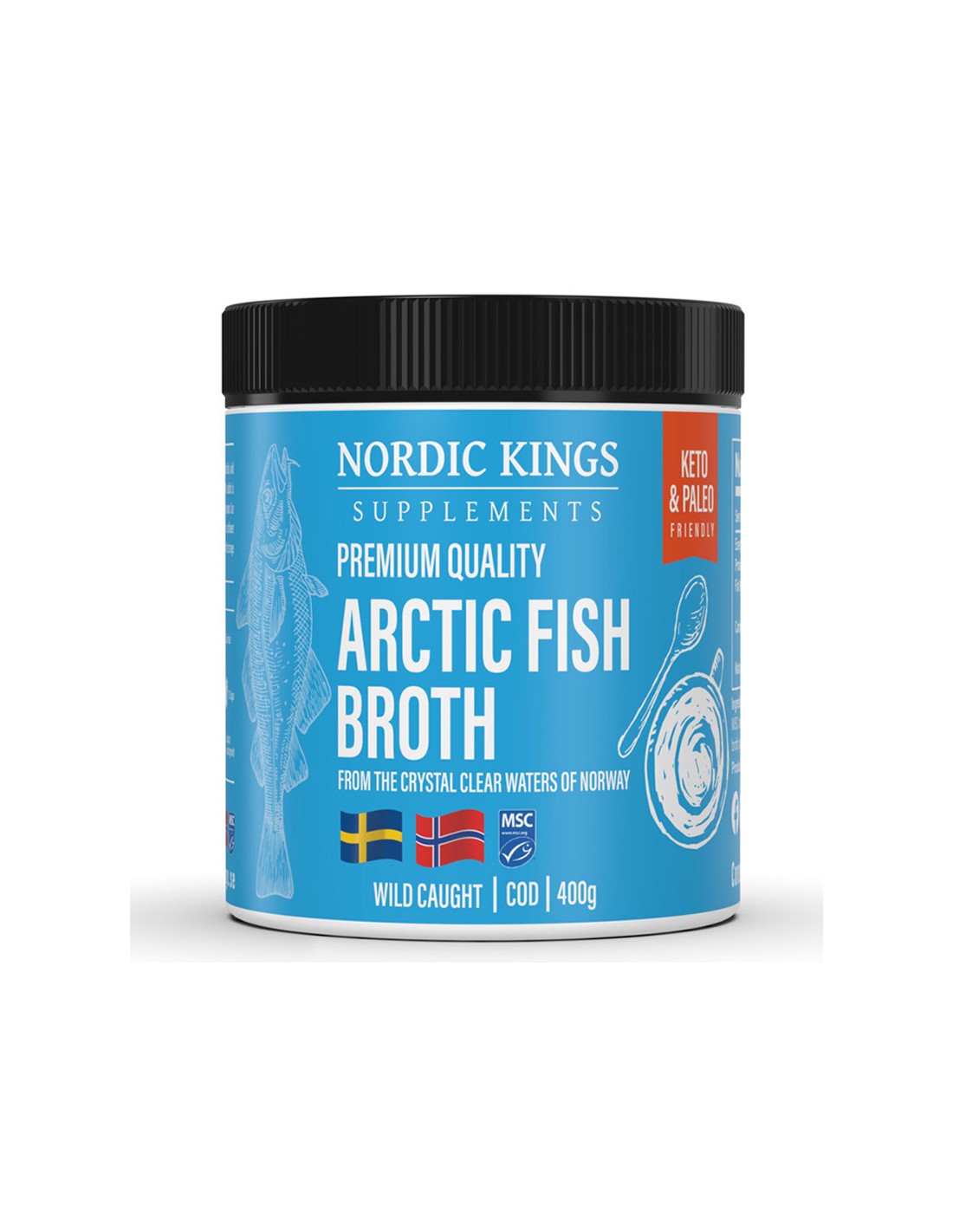 Рибен бульон от Арктическа риба (MSC), 400 g прах Nordic Kings  Nordic Kings - Nutra Best Bulgaria