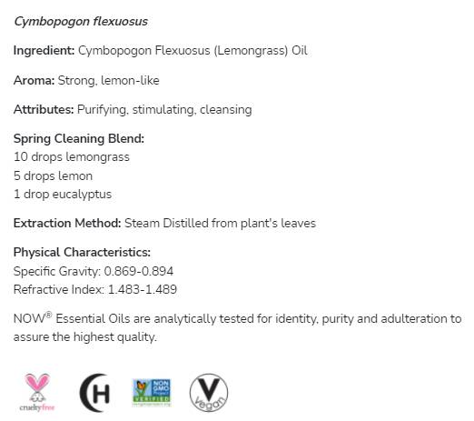 Lemongrass Oil | 100% Pure Cymbopogon Flexuosus - 30 мл  NOW Foods - Nutra Best Bulgaria