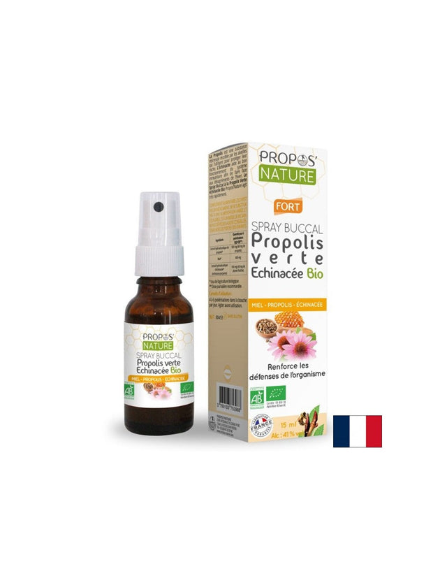 Спрей за гърло с екстракт от зелен прополис, пчелен мед + ехинацея БИО, 15 m  Propos Nature - Nutra Best Bulgaria