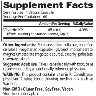 BEST Natural Vitamin K2 MK-7 45 mcg - 60 капсули  Doctor’s Best - Nutra Best Bulgaria