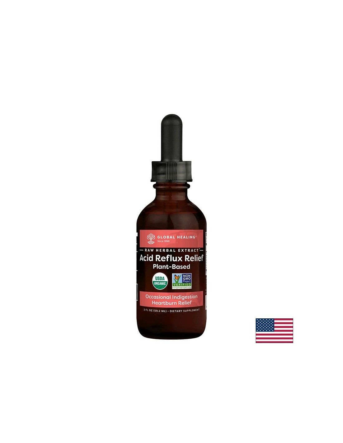 При стомашен рефлукс и киселини - Капки с билкови екстракти, растителни масла и ябълков оцет, 59.2 ml  Global Healing - Nutra Best Bulgaria