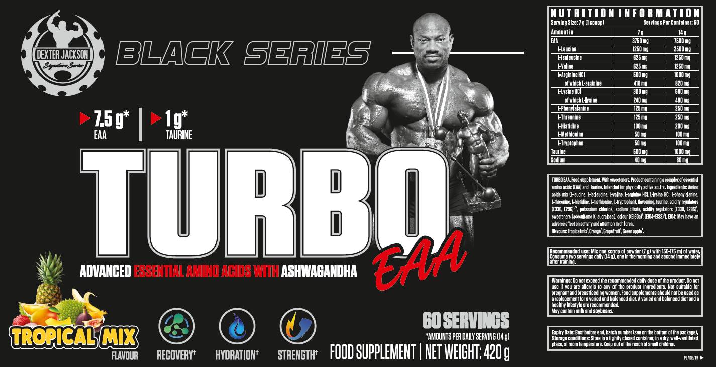 Black Series | Turbo EAA Powder ~ Essential Amino Acids with Taurine - 420 грама  Dexter Jackson Signature Series - Nutra Best Bulgaria