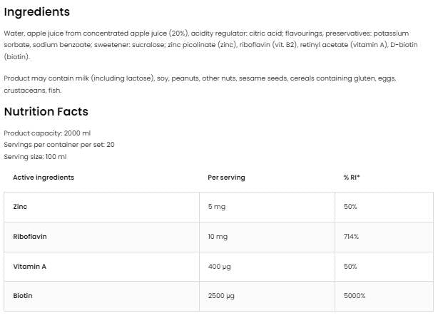 Biotin & Vitamin A & Zinc & Vitamin B2 Shot - 100 мл  OstroVit - Nutra Best Bulgaria