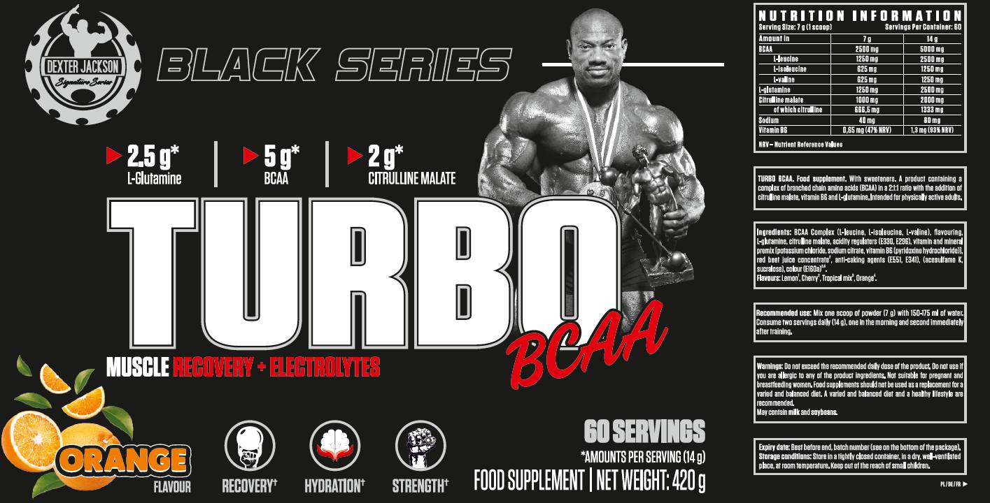 Black Series | Turbo BCAA Muscle Recovery & Electrolytes - 420 грама  Dexter Jackson Signature Series - Nutra Best Bulgaria