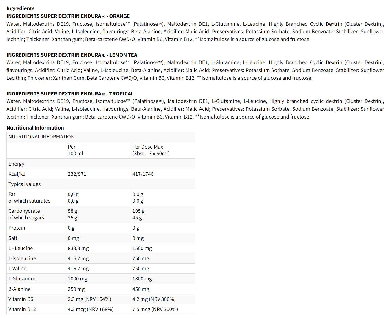 SUPER DEXTRIN ENDURA | Dextrin, Beta-Alanine & BCAA Gels - 15 x 60 мл  EthicSport - Nutra Best Bulgaria