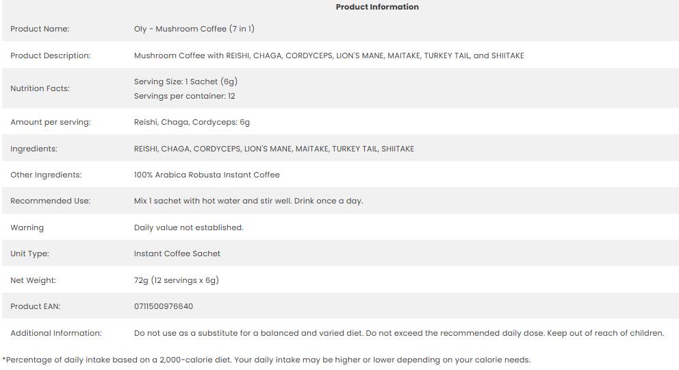 Mushroom Coffee 7 in 1 - 12 Пакета  Oly. - Nutra Best Bulgaria