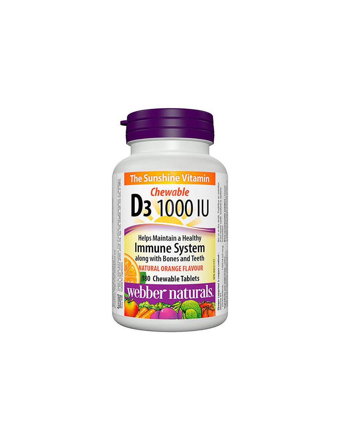 Здрави кости и зъби - Витамин D3 1000 IU, 180 дъвчащи таблетки Webber Naturals  Webber Naturals - Nutra Best Bulgaria