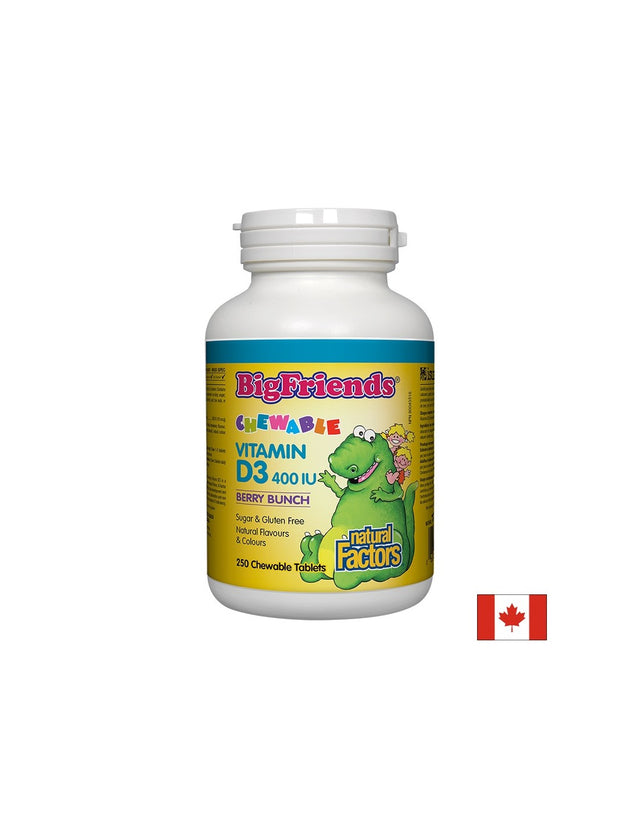 BigFriends Vitamin D3 for Kids 400 IU - 250 Дъвчащи таблетки  Natural Factors - Nutra Best Bulgaria