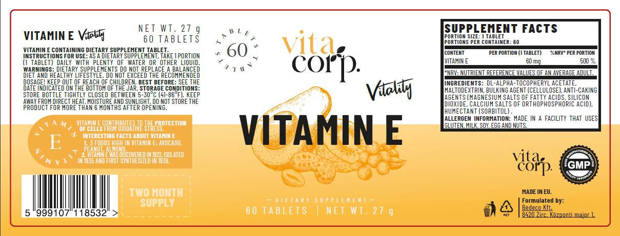 Vitamin E 60 mg - 60 Таблетки  VitaCorp - Nutra Best Bulgaria