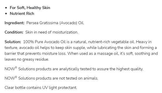 Avocado Oil | 100% Pure Moisturizing Oil - 473 мл  NOW Foods - Nutra Best Bulgaria