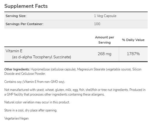 Vitamin E-400 d-alpha Tocopheryl | Vegetarian Dry - 100 капсули  NOW Foods - Nutra Best Bulgaria
