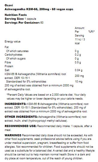 Ashwagandha KSM-66® 200 mg - 120 капсули  Osavi - Nutra Best Bulgaria