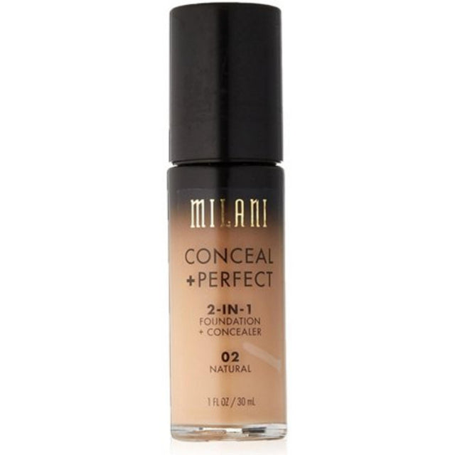 Milani, Conceal + Perfect, Течна основа и коректор 2-в-1, 02, Естествен, 30 мл