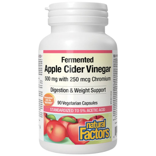 Fermented Apple Cider Vinegar 500 mg | Plus Chromium 250 mcg - 90 капсули  Natural Factors - Nutra Best Bulgaria