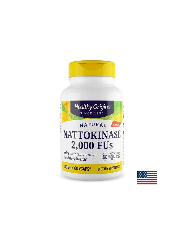 Натокиназа – Здраво кръвообращение и нормално кръвно налягане, 100 mg / 2000 FU, 60 вегетариански капсули  Healthy Origins - Nutra Best Bulgaria