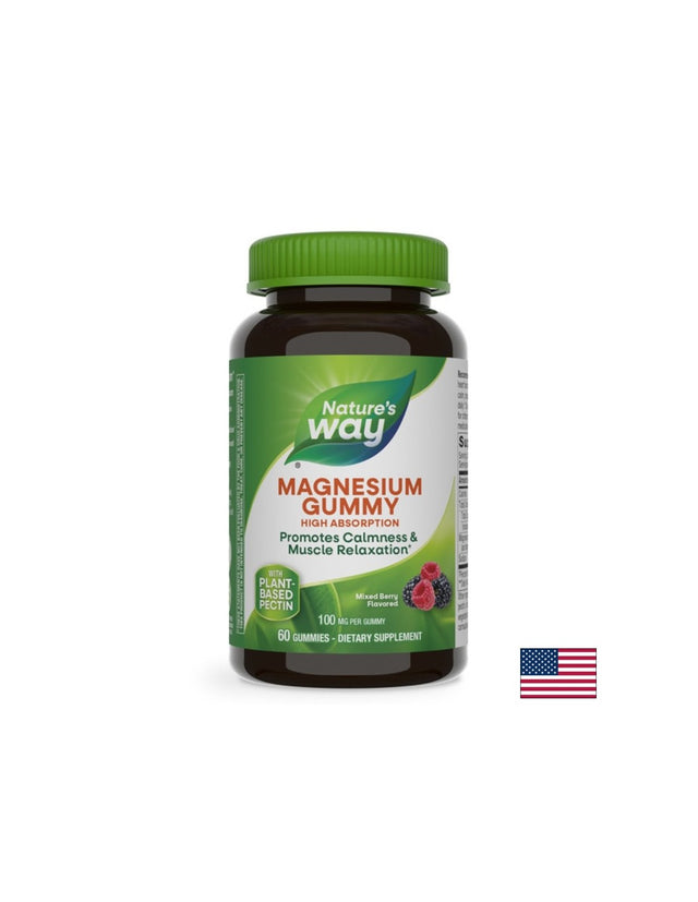Мускулна функция, сърдечно и неврологично здраве - Магнезий (цитрат), 100 mg х 60 желирани таблетки, с вкус на горски плодове  Nature’s Way - Nutra Best Bulgaria