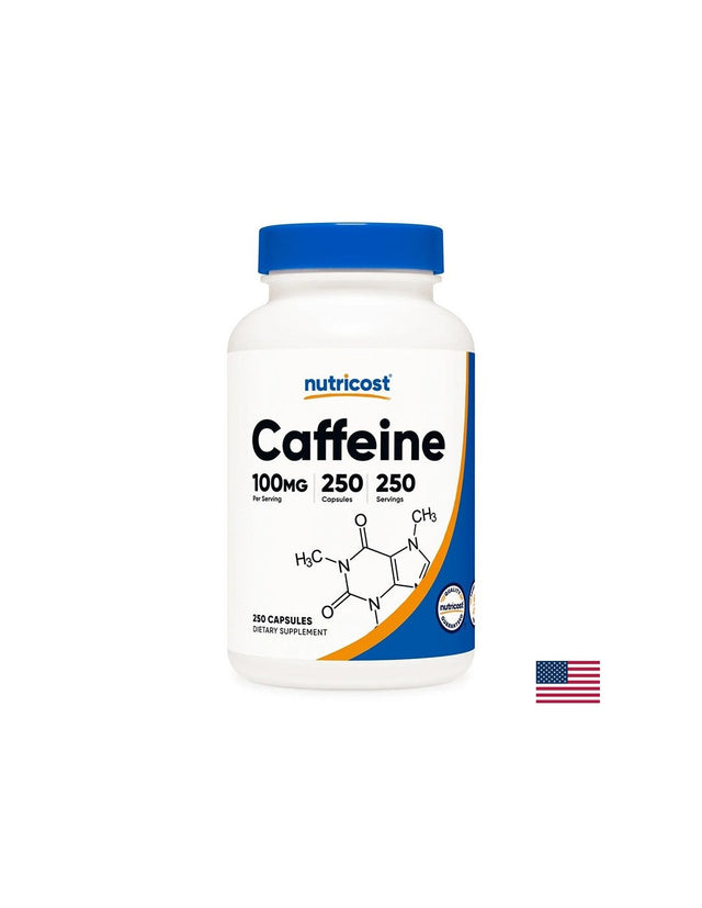 Енергия, поддържане на теглото - Кофеин, 100 mg x 250 капсули  Nutricost - Nutra Best Bulgaria